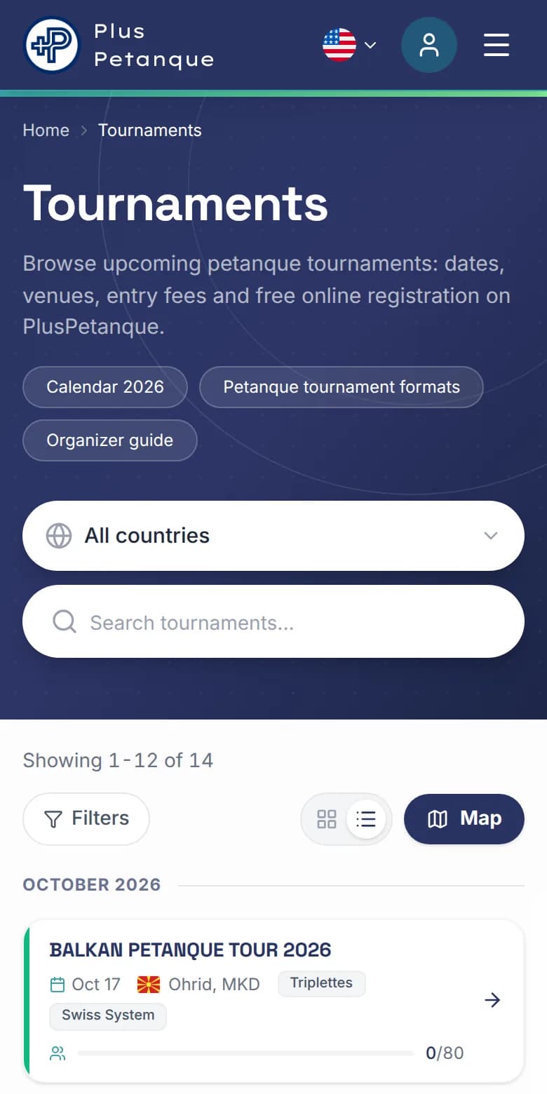 Tournament list on a phone